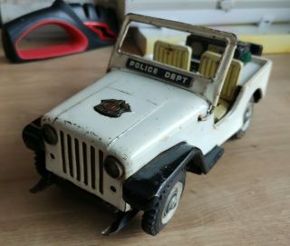 Vintage Made In Japan Nomura Toy Police Dept Tin Toy Car Jeep - 1960s Repairs