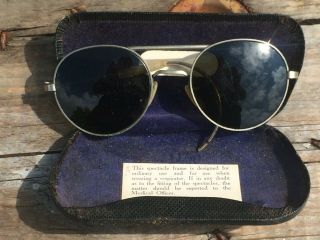 Ww2 Algha Vintage Round Type G Sunglasses 22g 1398 Respirator Glasses Case 1940s