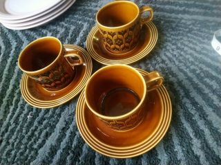 Hornsea Heirloom Brown Cups And 15cm Saucers X 3 Vintage Retro
