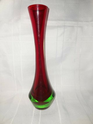 Vintage Murano Ruby Red & Green Uranium Sommerso Glass Vase