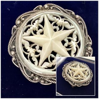 Vintage Antique Jerusalem Sterling Silver 925 Mother Of Pearl Star Brooch
