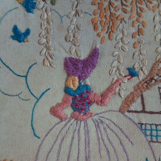 Vintage Crinoline Lady In Cottage Garden Embroidery On Canvas 2