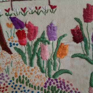 Vintage Crinoline Lady In Cottage Garden Embroidery On Canvas 3