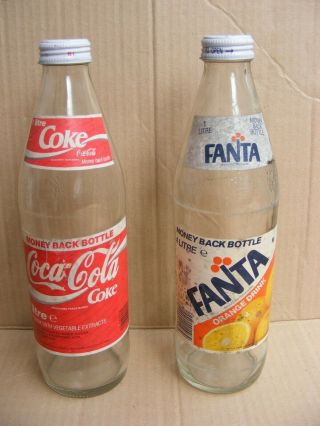 2 X Vintage Coca Cola & Fanta " Money Back Bottles " (1l,  1 Litre)