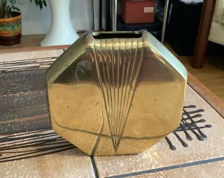 Vintage Retro Brass Dolbi Cashier Art Deco Geometric Octagonal Vase Rare