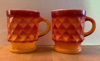 Vintage Set Of 2 Anchor Hocking Fire King Kimberly Diamond Orange Mug Cup