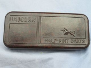 Set Of Vintage Unicorn Half - Pint Darts In Bakelite Box