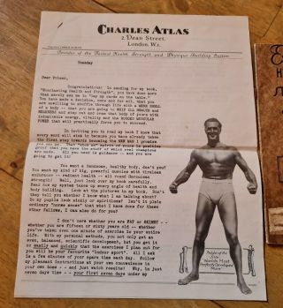 Vintage Charles Atlas Signed letter & book & other items.  1950. 2