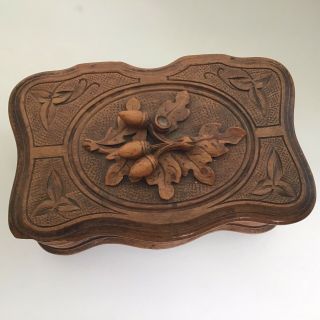 Antique / Vintage Black Forest Carved Wooden Jewellery Box