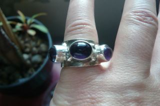 Vintage Modernist Amethyst And Silver Ring