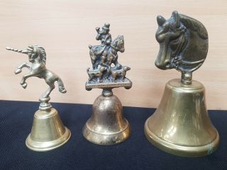3 X Vintage Brass Horse Hand Bells Retro Antique Unicorn Bell John Peel Huntsman