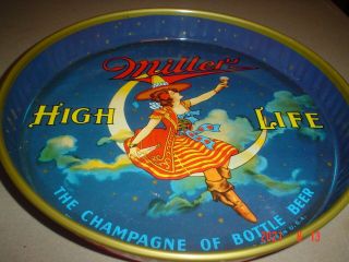 Vintage 13 " Miller High Life Girl On Moon Beer Drink Serving Metal Tray