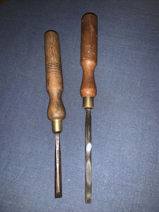 2 Vintage Wood Chisels,  Flat 1/4”,  Pearson & Co.  5/8” Bevel,  G Preston.  Carving.