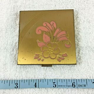 Vintage Dorset Fifth Avenue Powder Compact Square Mirror Pink Flower Gold Tone