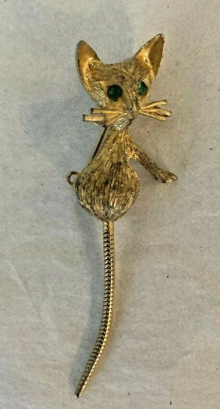 Vintage: Gorgeous Gold Tone Cat Kitten Pin / Brooch 2.  5 " With Crystals D7