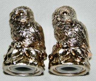 Vintage Silver Metal Owl Salt Pepper Shakers Schmid Bro Japan 3 " Figural Bird