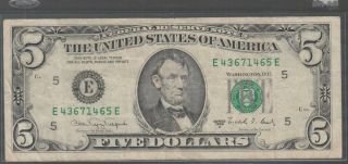 1988 A (e) $5 Five Dollar Bill Federal Reserve Note Richmond Vintage Currency