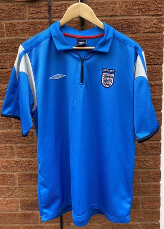 England Umbro Blue Vintage Rare Quarter Zip Football Training Top Size Large