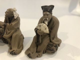 3 Vintage Chinese Mud Men Figures