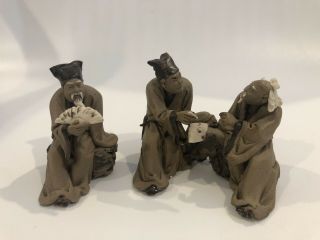 3 Vintage Chinese Mud Men Figures 3