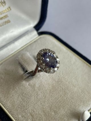Vintage 925 Silver Amethyst & Cubic Zirconia Dress Ring Size L 1/2 3.  5 Gram