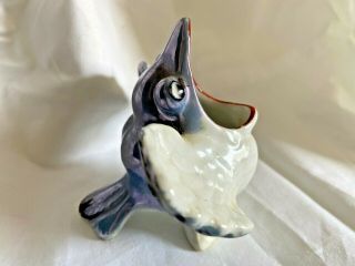 Vintage Open Mouth Baby Bird Toothpick Holder Blue Japan Lusterware 3.  25 " A1r