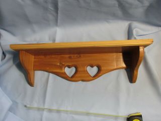 Vtg Handcrafted Natural Solid Cherry? Wood Wall Shelf Heart Cut Outs Country 20 "