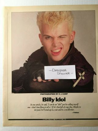 Billy Idol 1984 Vintage Photograph Photo Winking By E.  J.  Camp