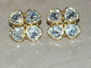 Vtg Napier Clear Rhinestone Crystal Goldtone Flower Clip Screw On Earrings Jewel