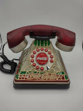2001 Coca Cola Stained Glass Look Lighted Landline Vintage Desk Telephone