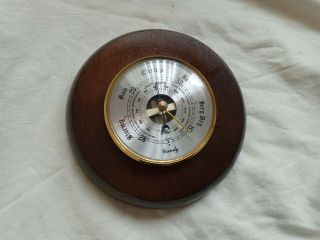 Vintage Retro Round Barometer With Brass Banding By County Wooden