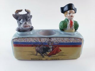 Bull & Matador Man Nodders Salt Pepper Patent Tt Vintage " Souvenir Of Mexico "