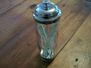 Vintage Glass Straw Holder Dispenser Metal Lifter Soda Fountain Bar - 10 " Tall