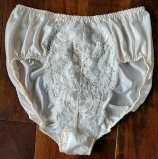 Vtg Olga Hi Cut Panties Ivory Lace Inset Sz L 29 " Sissy