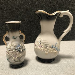 Vintage Dragonware Moriage Miniature Vase And Pitcher Japan