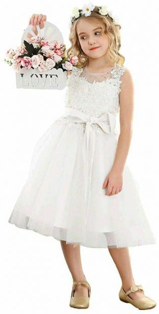 Bow Dream Ivory Off White Lace Vintage Flower Girl 