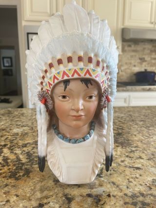 Vintage Cybis Little Eagle Native American Porcelain Bust.  Measures 12” Tall