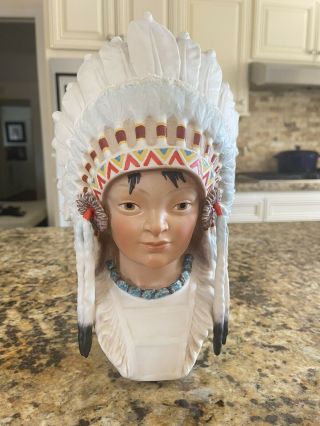 Vintage Cybis Little Eagle Native American Porcelain Bust.  Measures 12” Tall 2