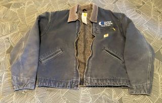 Vtg Usa Carhartt J01 Nvy Distressed Blanket Lined Jacket Mens 44 Regular