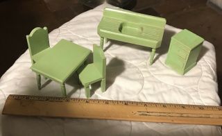 Miniature Doll House Wooden Kitchen Table Chairs Sink Refrigerator