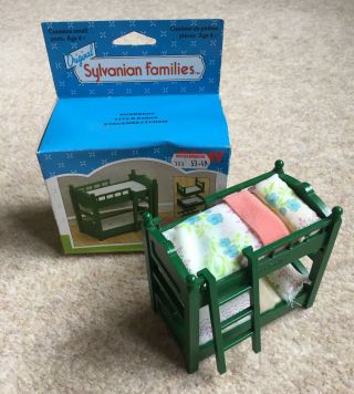 Vintage Sylvanian Families Bunk Beds Green Boxed Tomy 1980s
