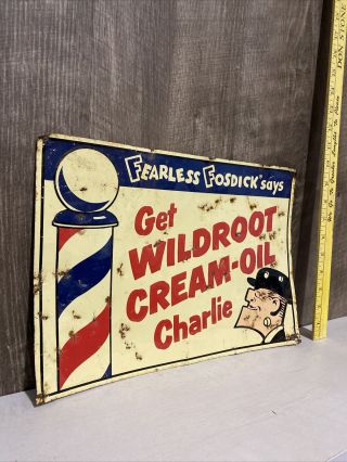 Vintage Get Wildroot Cream - Oil Embossed Metal Sign Barber Shop Shave Gas Oil 2