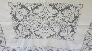Vintage Off White/ivory Floral Filet/quaker Lace Table Cloth With 6 Napkins