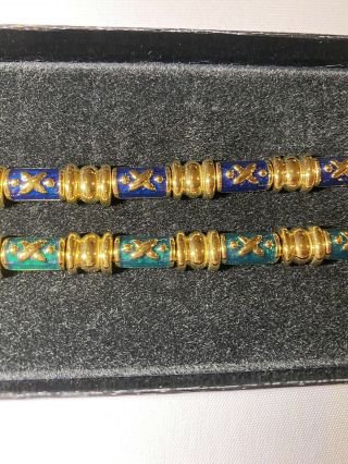 Vintage Signed Joan Rivers Set Of 2 Enamel Link Bracelets W/box.  Blue Green Gold