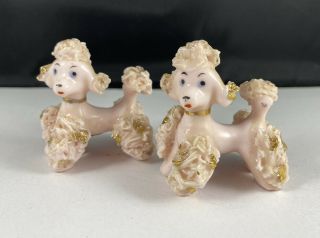 2 Vintage Pink Spaghetti Poodle Puppies Dog Figurine Made In Japan
