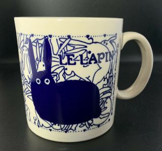 Vintage Taylor & Ng Le Lapin Naughty Rabbit Bunny Blue Mug Coffee Cup 1993
