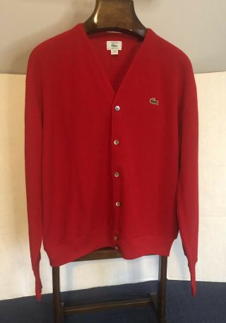 Vintage Izod Lacoste Red Cardigan Sweater 100 Acrylic Extra Large