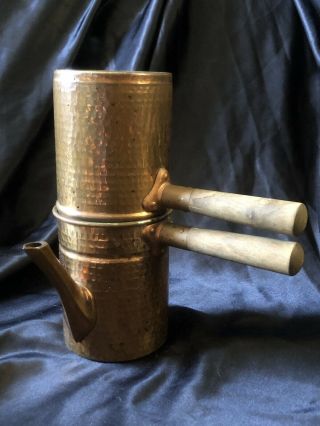 Vintage Copper Expresso Pot Two Wood Handles Aluminum Inside Italian Coffee Pot