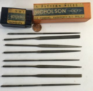 Vintage Set Of 8 Nicholson Xf No 2 Needle Files In Plastic Box Providence Ri