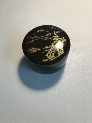 Vintage Japanese Black Lacquer Wooden Coasters Set Of Five Hand Painted